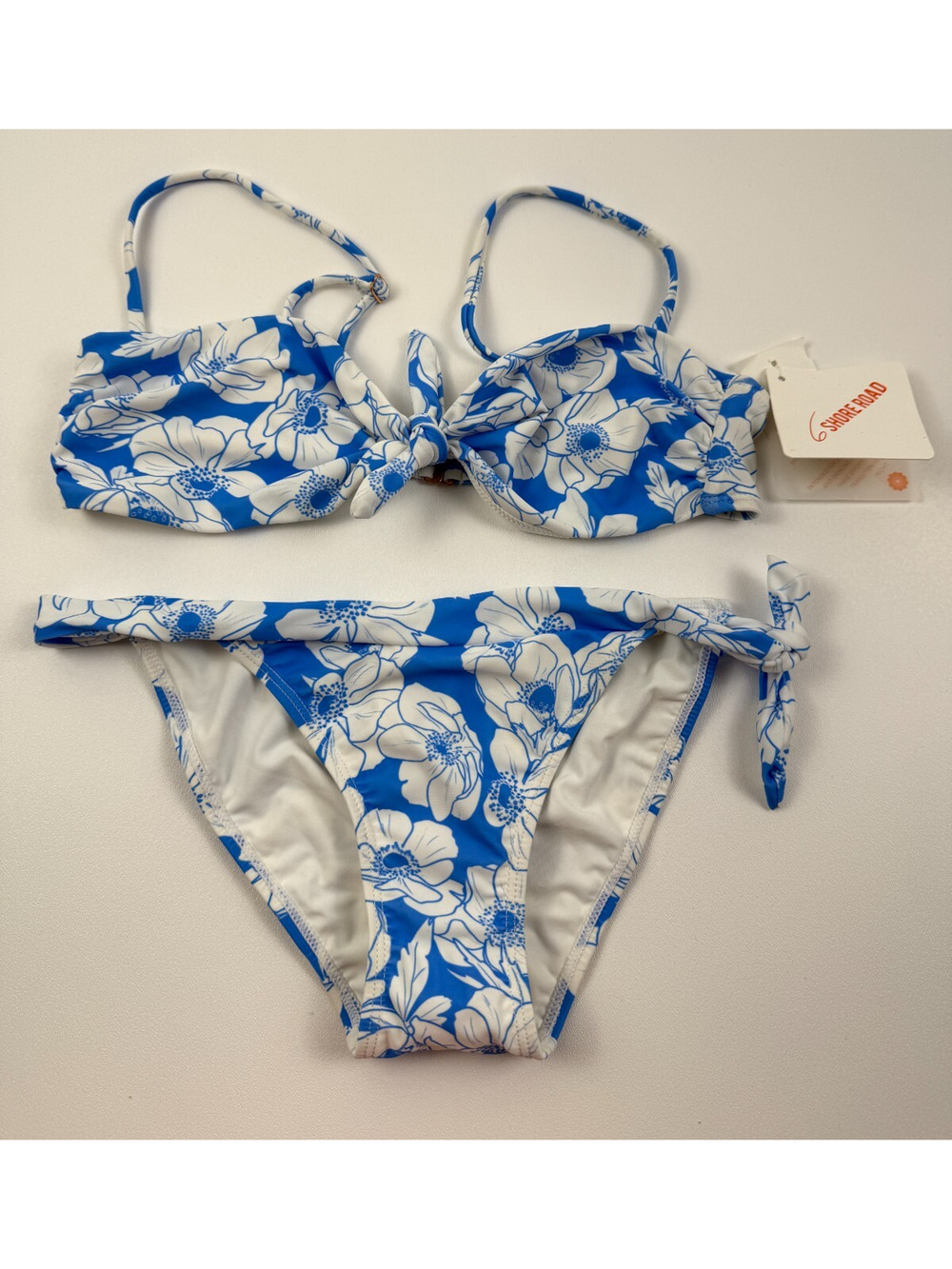 6 Shore Road Twist Bikini Top Side Tied Bikini Bottom Floral Set Blue Sz S NWT